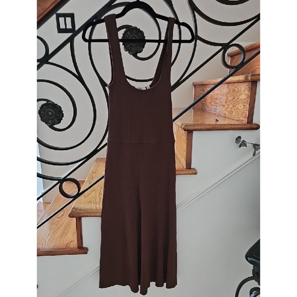 Vince Brown Ribbed Knit Sleeveless Scoop Neck Midi Dress Small